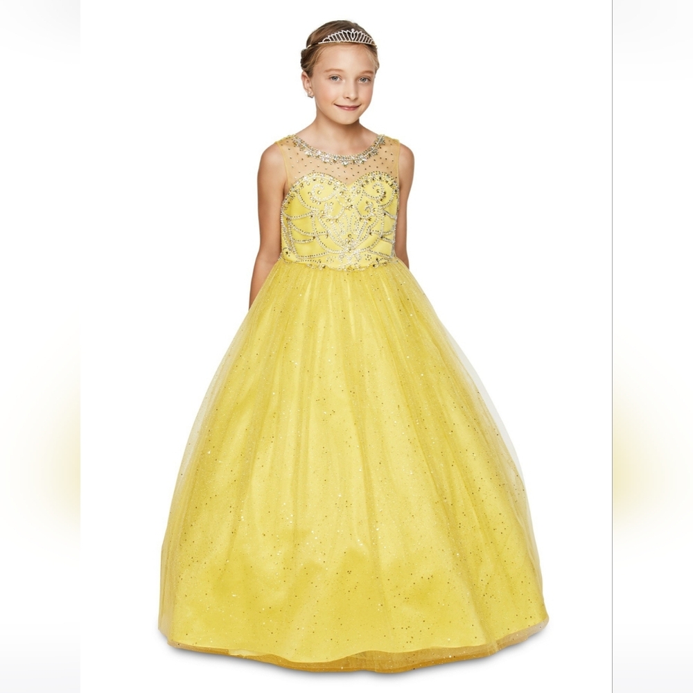 Illusion top with glitter tulle pageant dress
